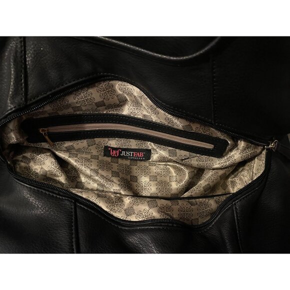 Just Fab Black Purse with Decorative Zippers, Brooklyn Bridge Purse 16" x 10"  L - Picture 10 of 11